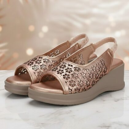 Fashionable PU Sandals for Women andFashionable PU Sandals for Women and Girls Rose Gold| Laser Cut Design Platform Heels for Parties and Daily Use Girls | Laser Cut Design Platform Heels for Parties and Daily Use