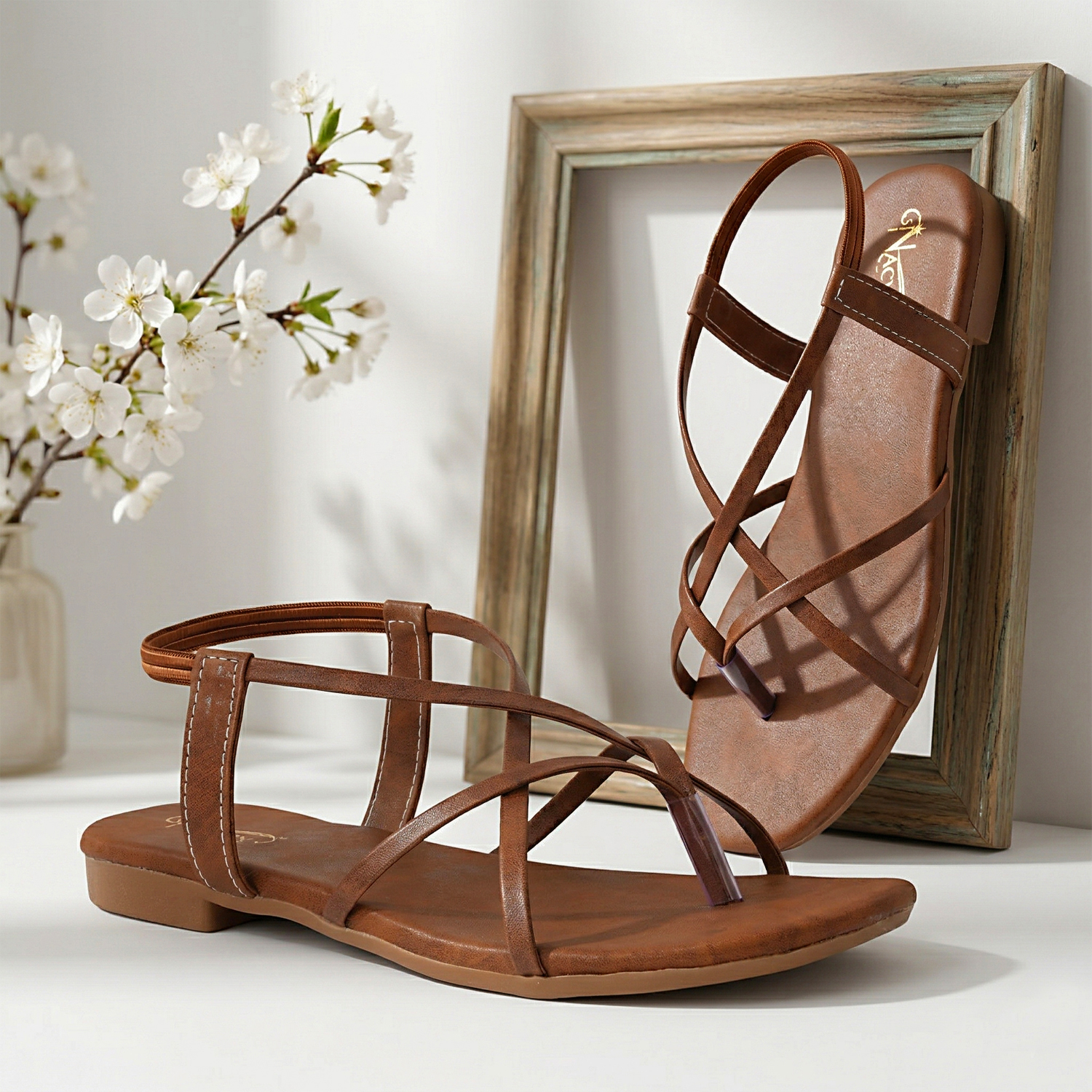Nacyy Women’s Brown Strappy Flat Sandals