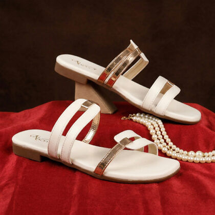 Nacyy Women’s White Double Strap Flat Sandals with PVC Sole