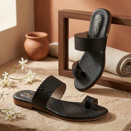 Nacyy Black Heritage Laser Cut Flats for Women