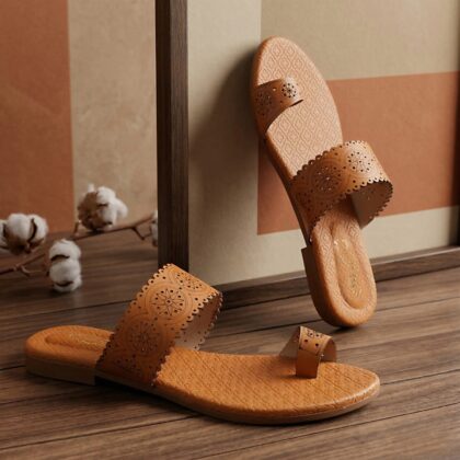 Nacyy Tan Heritage Laser Cut Flats for Women